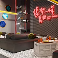 Harley Davidson Bar Interior With Motorcycle On Circular Platform Pool Table And Merchandise Shelves