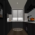 Modern Kitchen Interior With Black Cabinets White Countertops Green Walls And Round Rug