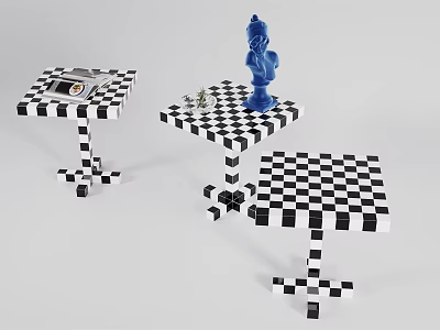 Black And White Checkerboard Pattern Side Tables With Modern Design Elements 3d model