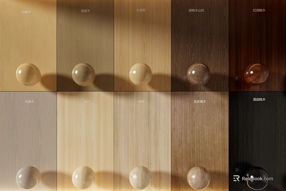 Wood Wall Paneling With Various Tones And Decorative Knobs 3d model 
