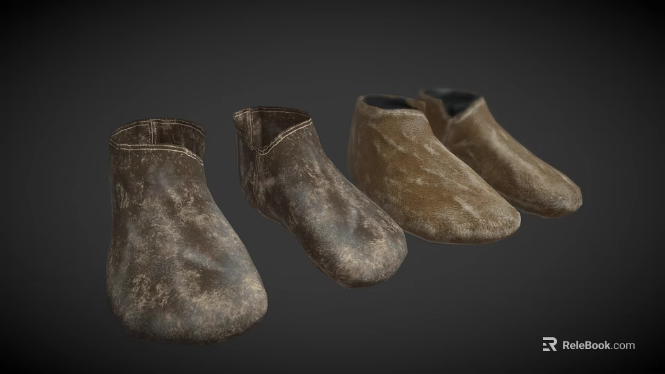 Four Pairs Of Vintage Distressed Leather Short Boots In Multicolor Styles 3d model 
