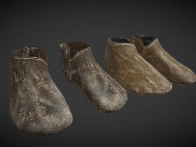 Four Pairs Of Vintage Distressed Leather Short Boots In Multicolor Styles 3d model