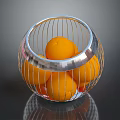Fresh Oranges Neatly Arranged in Silver Wire Basket on Reflective Surface 3d model