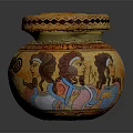 Handcrafted Decorative Ceramic Jar With Vibrant Painted Patterns Spiral Designs On Floral Rim