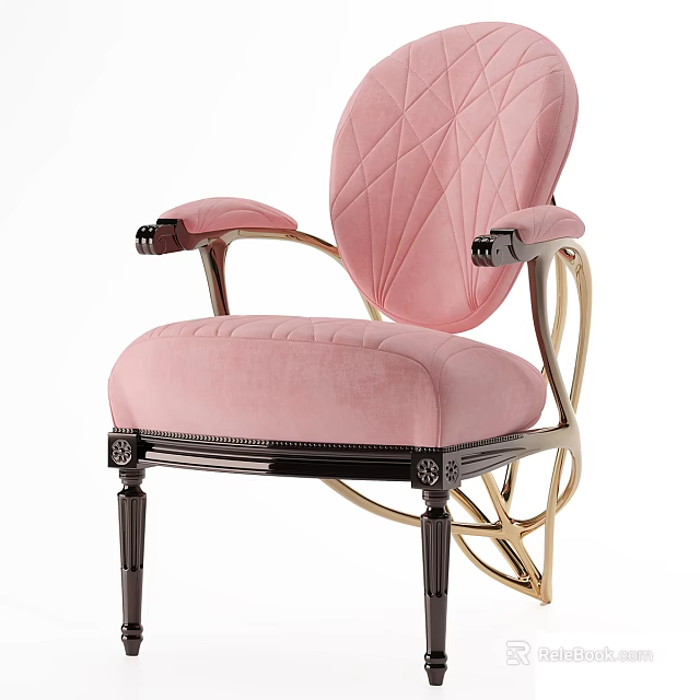 Pink Velvet Accent Chair With Gold Metal Frame Black Armrests And Quilted Diamond Stitching Design 3d model 