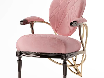 Pink Velvet Accent Chair With Gold Metal Frame Black Armrests And Quilted Diamond Stitching Design 3d model