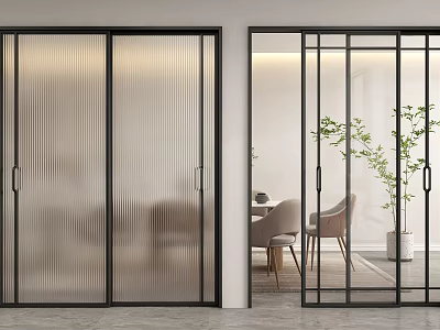 Modern Interior Glass Doors With Striped And Transparent Panels And Black Frames 3d model