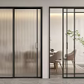 Modern Interior Glass Doors With Striped And Transparent Panels And Black Frames