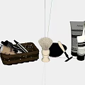 Stylish Bathroom Accessories With Wicker Basket Shaving Brush And Skincare Products