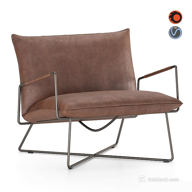 Elegant Brown Leather Leisure Chair with Modern Metal Frame and Comfortable Seat 3d model 