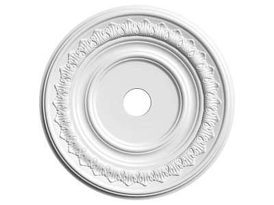Elegant White Ceiling Light Plate With Decorative Ornate Patterns And Central Hole Design 3d model
