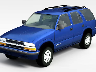 Blue SUV with Roof Rack Classic Design Exterior View on White Background 3d model