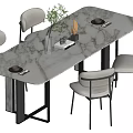 Modern Dining Table Set with Marble Tabletop White Chairs Decorative Plants and Tableware 3d model