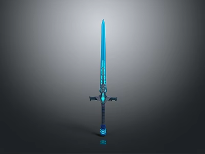 Glowing Sword With Blue Illumination And Ornate Hilt Decorative Patterns 3d model