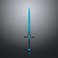 Glowing Sword With Blue Illumination And Ornate Hilt Decorative Patterns