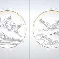 Artistic Round Carved Wall Decor With Crane Mountain And Water Patterns 3d model