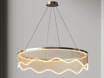 Modern Elegant Chandelier With Gold Frame Wavy Mesh Shade And Soft Lighting 3d model