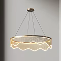 Modern Elegant Chandelier With Gold Frame Wavy Mesh Shade And Soft Lighting