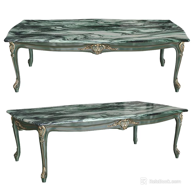 Elegant Marble Top Dining Table With Ornate Carvings And Gilded Legs 3d model 