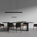 Modern Round Dining Table and Chairs Set With Hanging Pendant Light Interior 3d model