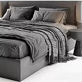 Modern Double Bed With Gray Bedspread Pillows Headboard And Round Nightstands 3d model