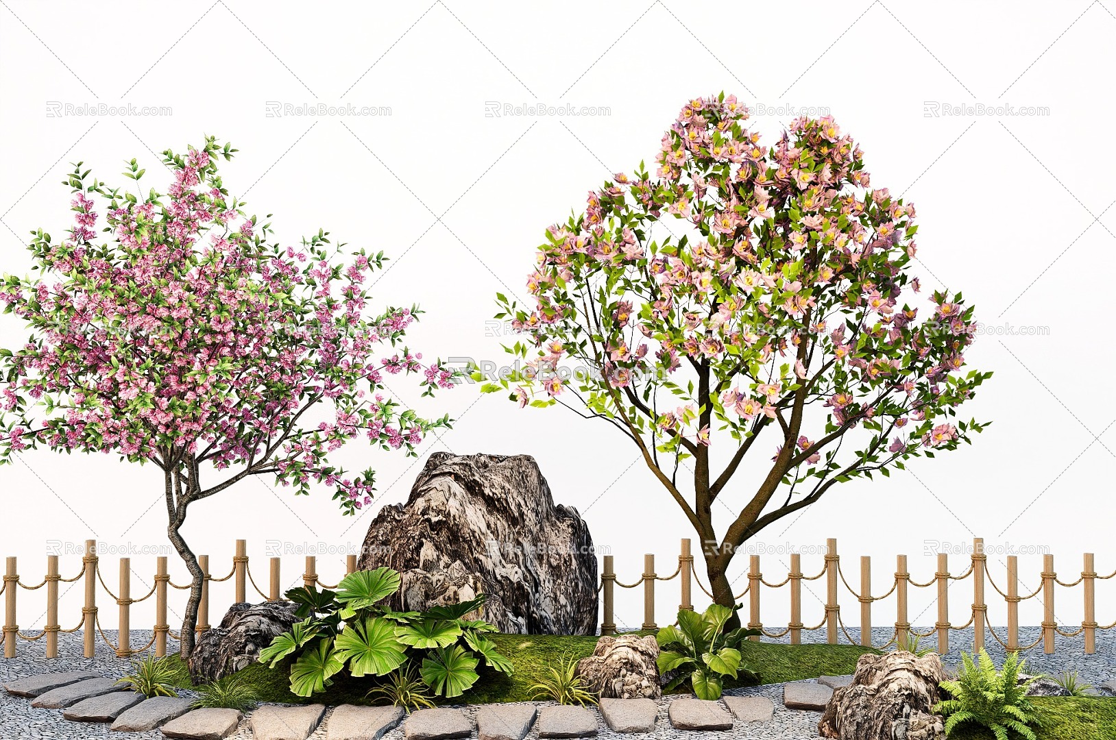 Modeling arbor peach tree cherry tree plum blossom landscape tree stone micro terrain Ting step 3d model