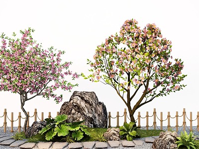 Modeling arbor peach tree cherry tree plum blossom landscape tree stone micro terrain Ting step 3d model