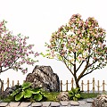 Modeling arbor peach tree cherry tree plum blossom landscape tree stone micro terrain Ting step 3d model