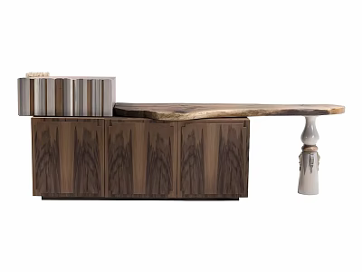Stylish Console Table With Live Edge Wooden Top And Storage Cabinets 3d model