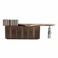 Stylish Console Table With Live Edge Wooden Top And Storage Cabinets