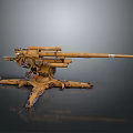 Yellow Artillery Mount With Multiple Barrels On Tripod Base And Gray Background 3d model