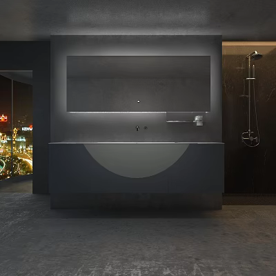 Modern Bathroom Vanity With Illuminated Mirror And Sleek Countertop Design 3d model