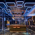 Modern Bar Interior Design With Neon Lights Archway And Metallic Decor