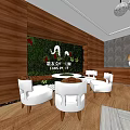 Modern KTV Interior Design With Hanging Chandeliers Wooden Wall TV Screen And White Sofas