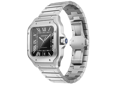 Stylish Digital Watch With Square Black Dial Roman Numerals And Silver Metal Strap 3d model