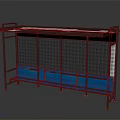 Modern Station Waiting Area With Blue Seats Black Metal Frame And Countertop