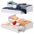 White Kids Trundle Bed with Colorful Bedding and Blue Green Red Pillows