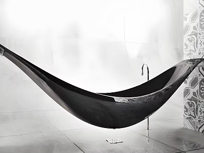 Black Hammock Shaped Bathtub in Modern Bathroom with Tiled Walls and Faucet 3d model
