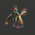 Colorful Fantasy Game Movie Character With Flaming Decor And Vibrant Blue Green Red Orange Hues