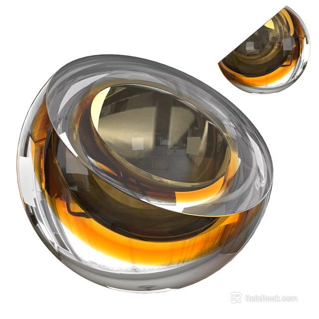 Modern Decorative Ornament Set With Transparent Golden Spherical Shiny Glass Pieces 3d model 