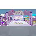 Colorful Disney Castle Themed Children's Playground Event with Pink Structures and Play Areas