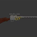 Tactical Weapon Featuring Red Wooden Stock Silver Barrel And Yellow Black Stripes With Scope