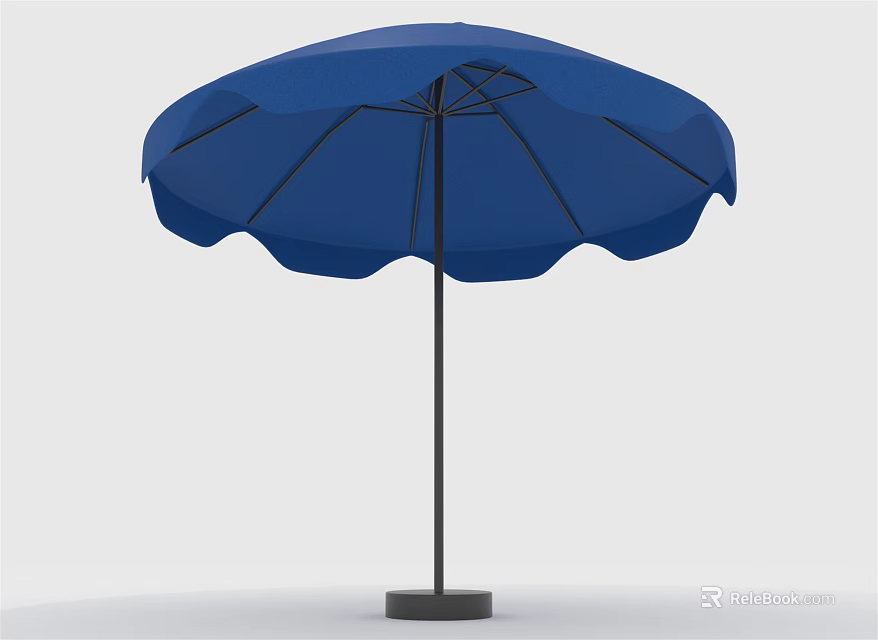 Blue Outdoor Umbrella With Wavy Canopy Black Frame And Round Base For Patio Use 3d model 