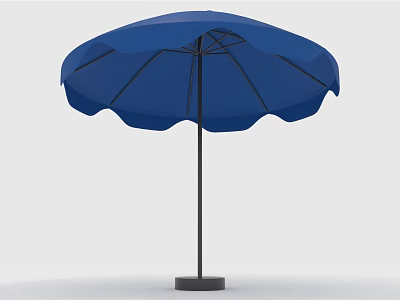 Blue Outdoor Umbrella With Wavy Canopy Black Frame And Round Base For Patio Use 3d model