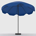 Blue Outdoor Umbrella With Wavy Canopy Black Frame And Round Base For Patio Use