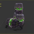Futuristic Sci Fi Barrels With Green Glowing Elements And Stacked Design 3d model