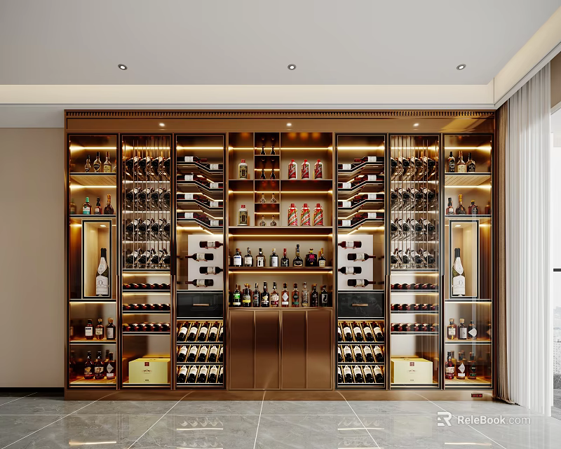 Elegant Modern Wine Cabinet Design With Multiple Layers For Wine Bottles And Glassware 3d model 