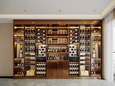 Elegant Modern Wine Cabinet Design With Multiple Layers For Wine Bottles And Glassware 3d model