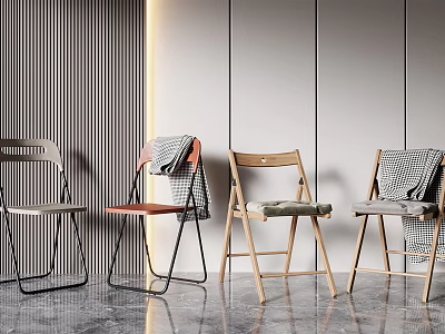 Modern Leisure Chairs With Metal And Wooden Frames Blanket Accents On Marble Floor 3d model
