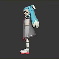 Game Anime Character With Blue Hair Transparent Coat White Pink Outfit Extended Arms